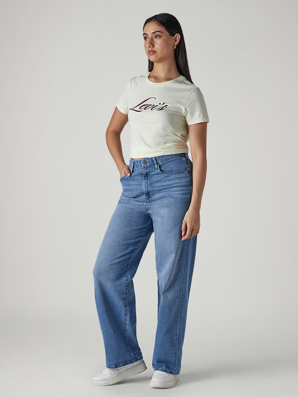 Women's Light Blue Loose Fit High Rise Redloop Jeans - Side View