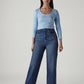 Women's Med Indigo Loose Fit High Rise Redloop Jeans - Front View
