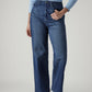 Women's Med Indigo Loose Fit High Rise Redloop Jeans - Front View