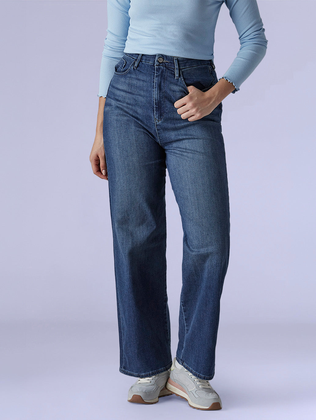 Women's Med Indigo Loose Fit High Rise Redloop Jeans - 6f782fa5-00dc-45a2-9465-b06475f81b26 View