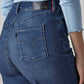 Women's Med Indigo Loose Fit High Rise Redloop Jeans - Detail View