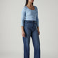 Women's Med Indigo Loose Fit High Rise Redloop Jeans - Side View