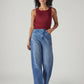 Women's Blue Loose Fit High Rise Redloop Jeans - Logo View