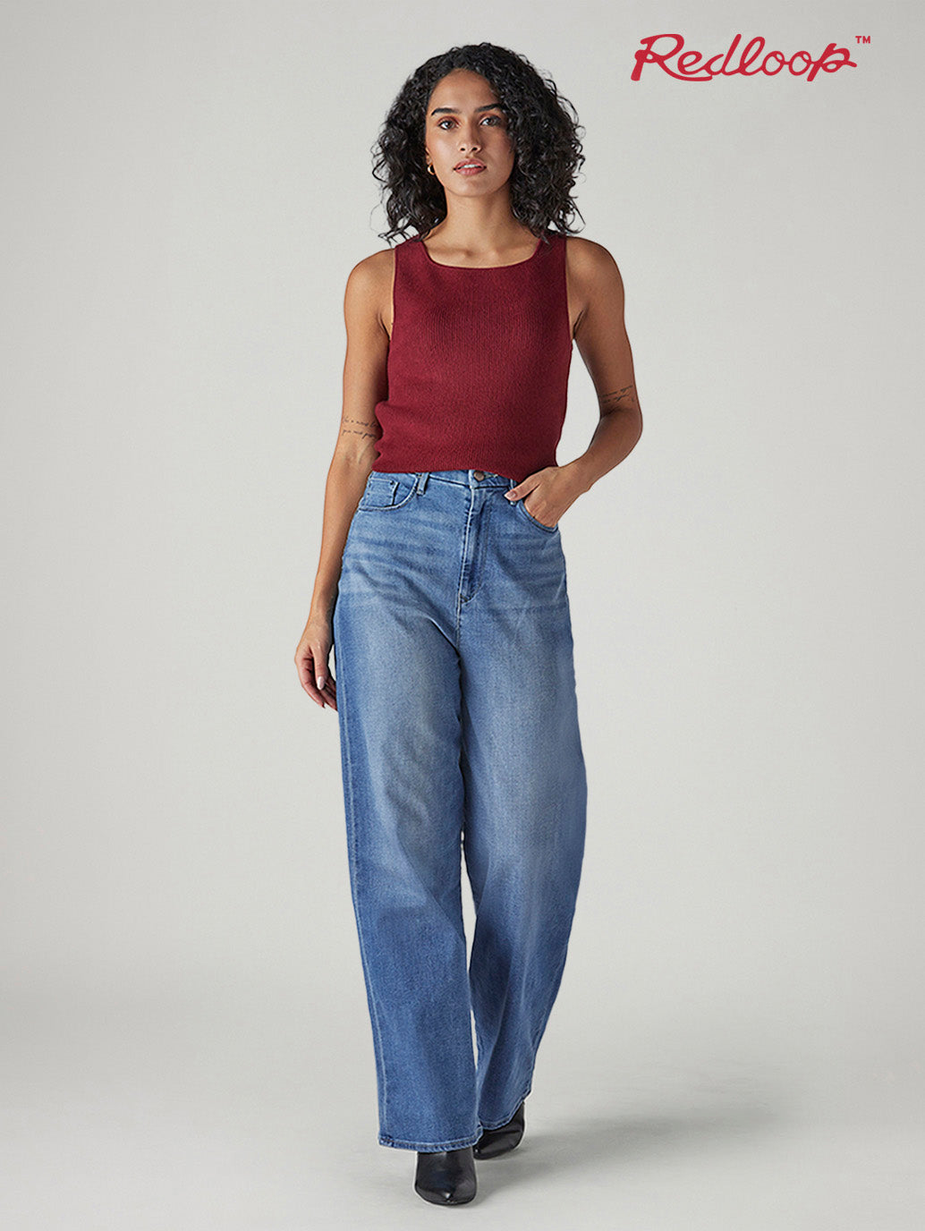 Women's Blue Loose Fit High Rise Redloop Jeans