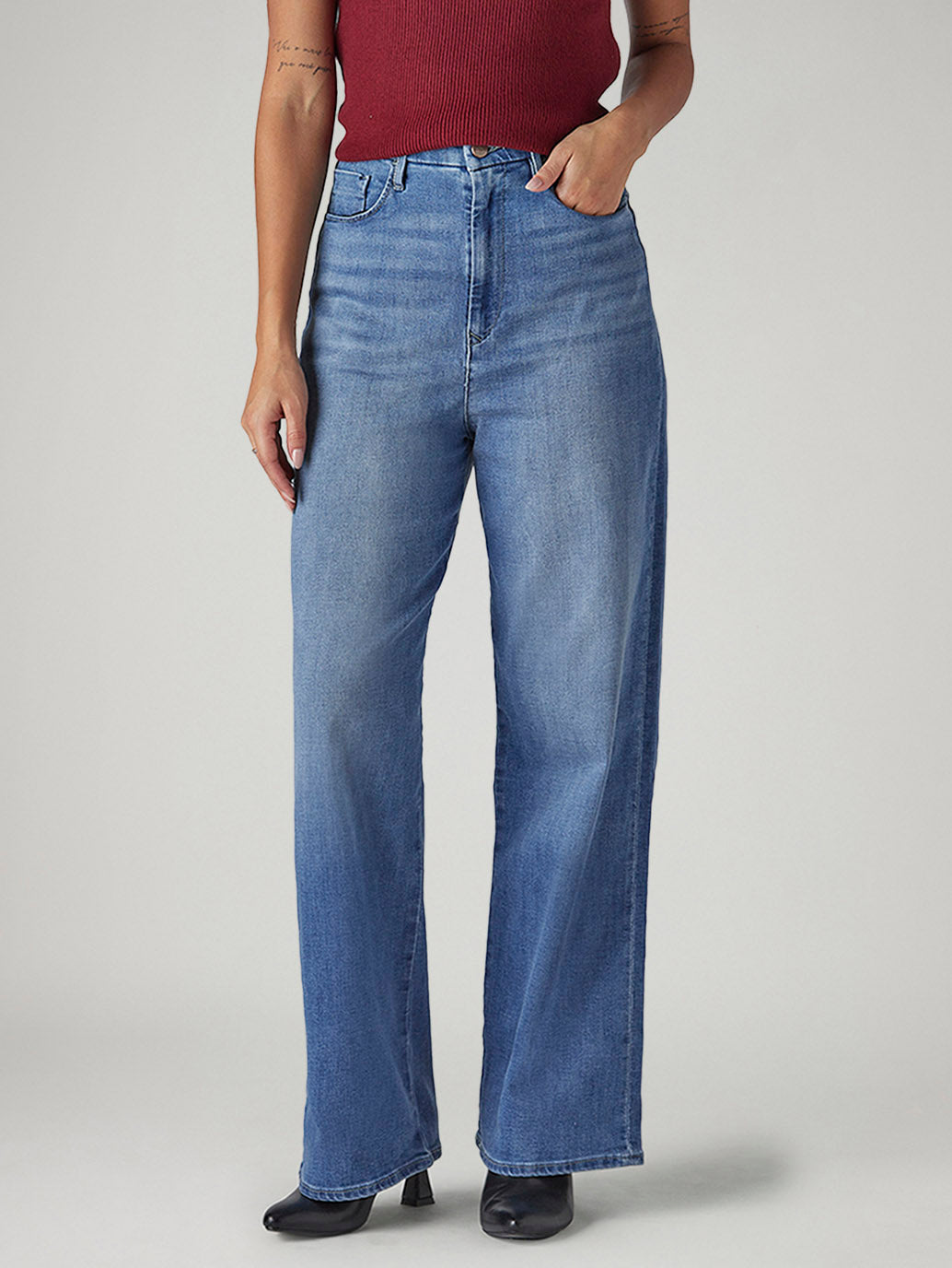 Women's Blue Loose Fit High Rise Redloop Jeans - Front View