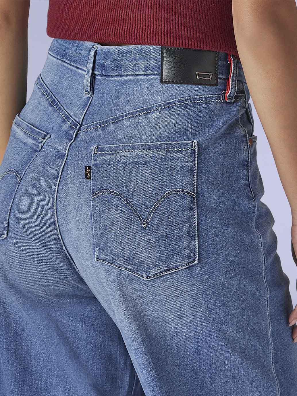 Women's Blue Loose Fit High Rise Redloop Jeans - Detail View
