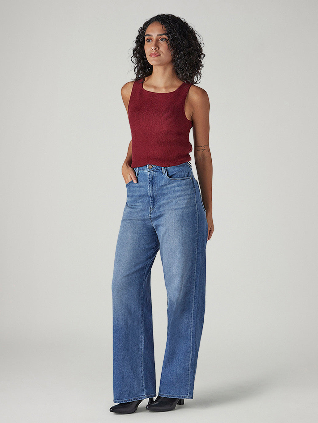 Women's Blue Loose Fit High Rise Redloop Jeans - Side View