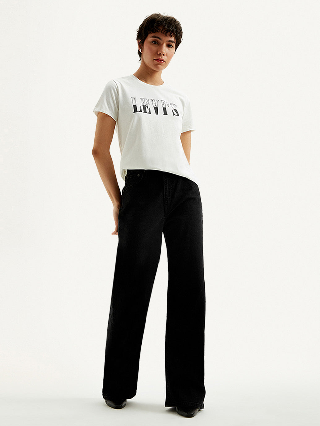 Women's Black Mile High Wide Leg Fit High Rise Jeans - Styleshot View