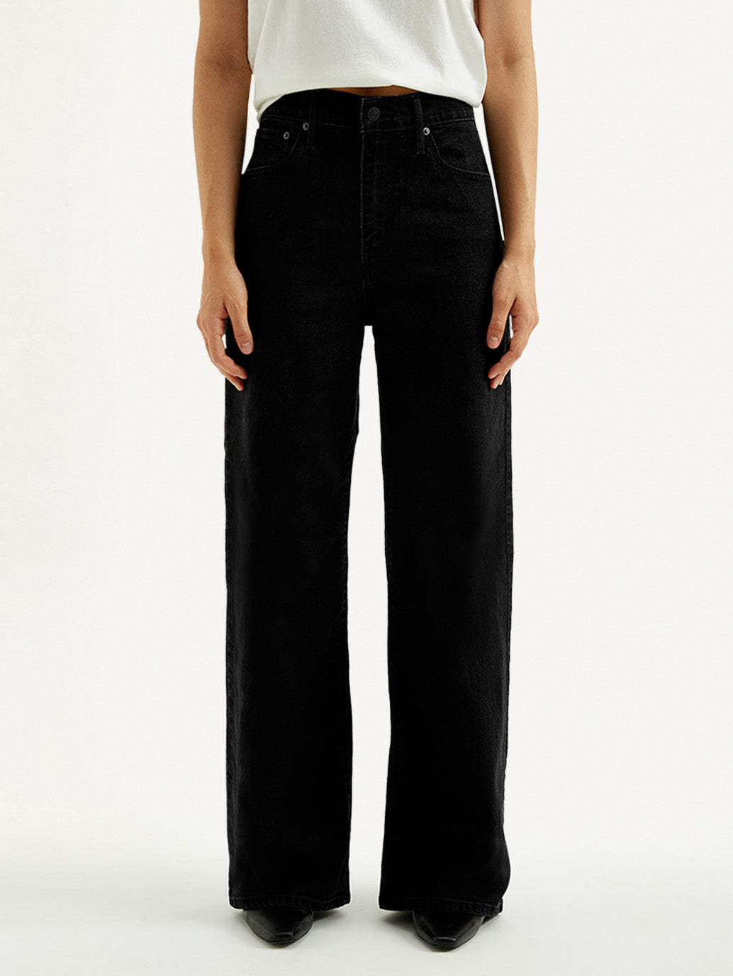 Women's Black Mile High Wide Leg Fit High Rise Jeans - Front View