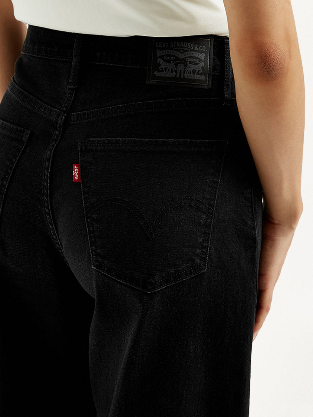 Women's Black Mile High Wide Leg Fit High Rise Jeans - Detail View