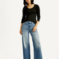 Women's Blue Wide Leg Fit High Rise Jeans - Styleshot View