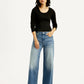 Women's Blue Wide Leg Fit High Rise Jeans - Front View