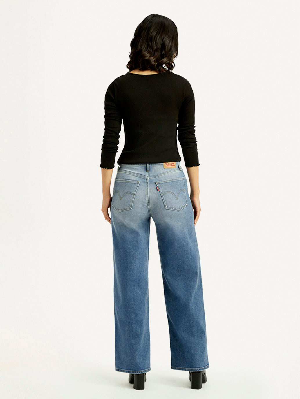 Women's Blue Wide Leg Fit High Rise Jeans - Back View