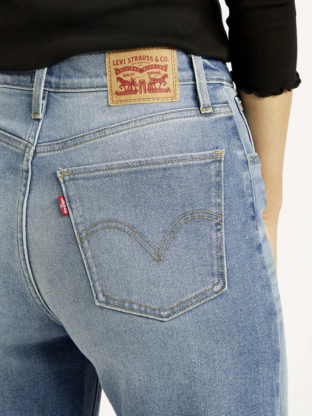 Women's Blue Wide Leg Fit High Rise Jeans - Detail View