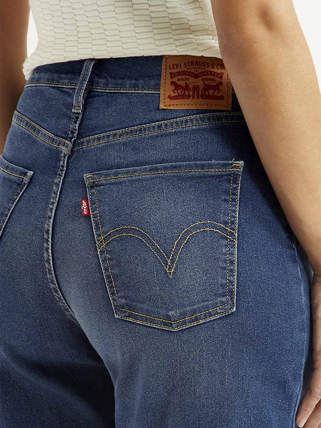 Women's Dark Indigo Mile High Wide Leg Fit High Rise Jeans - Detail View