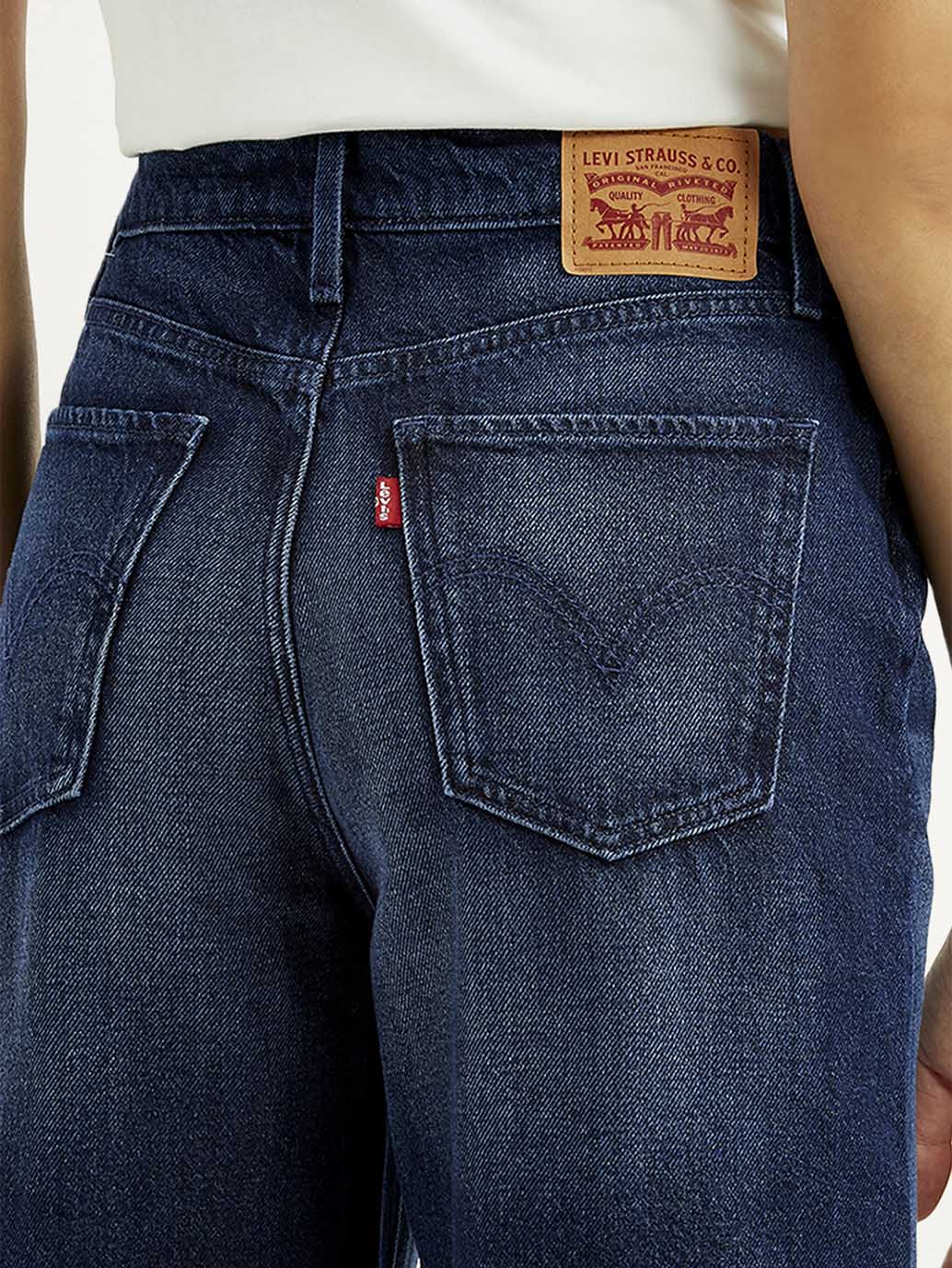 Women's Dark Blue Wide Leg Fit High Rise Jeans - Detail View