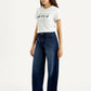 Women's Dark Blue Wide Leg Fit High Rise Jeans - Side View