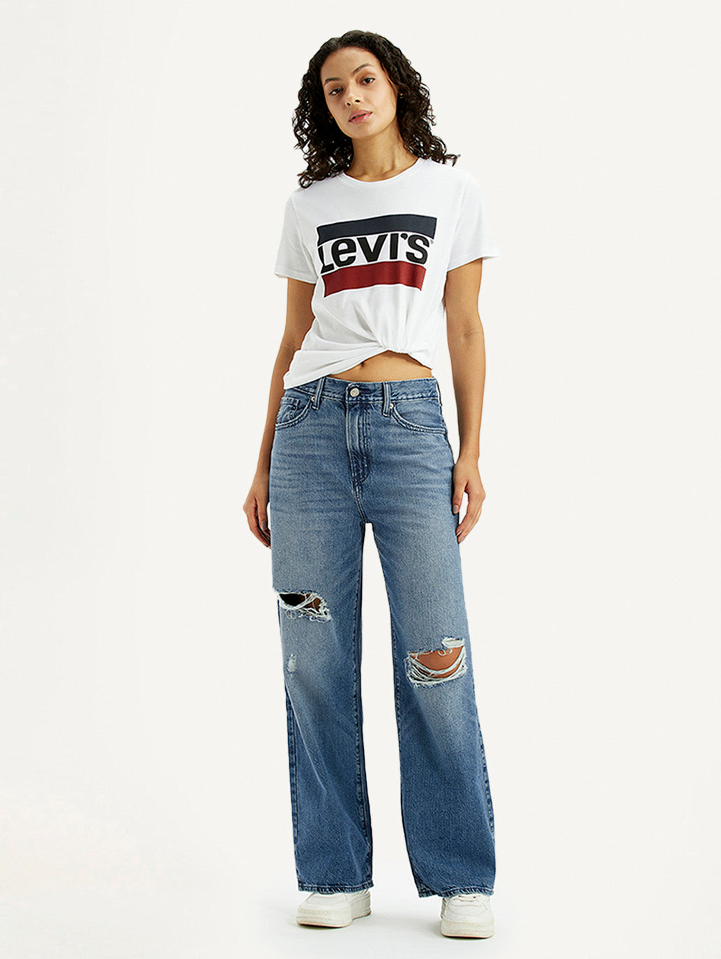 Women's Blue Wide Leg Fit High Rise Jeans