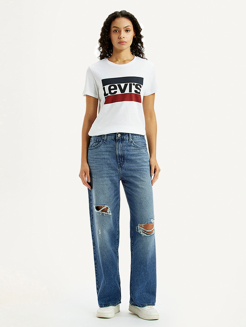 Women's Blue Wide Leg Fit High Rise Jeans - Front View