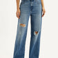 Women's Blue Wide Leg Fit High Rise Jeans - Front View