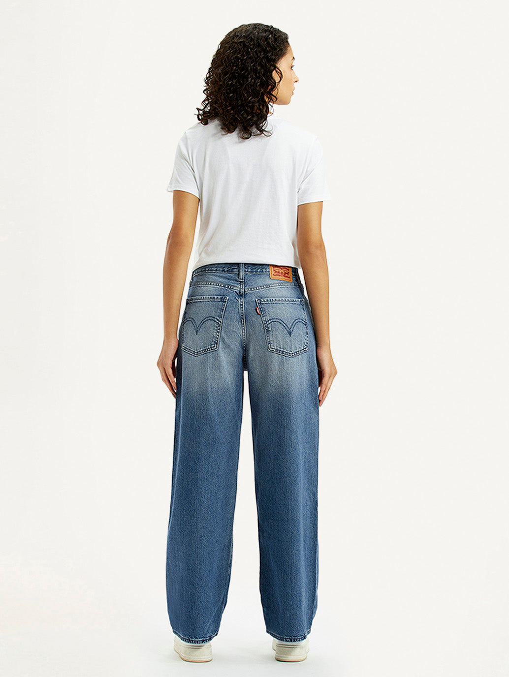 Women's Blue Wide Leg Fit High Rise Jeans - Back View