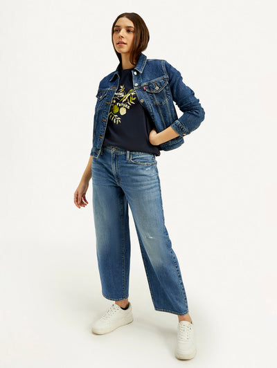 Women's Blue Baggy Dad Fit Mid Rise Jeans-image-21