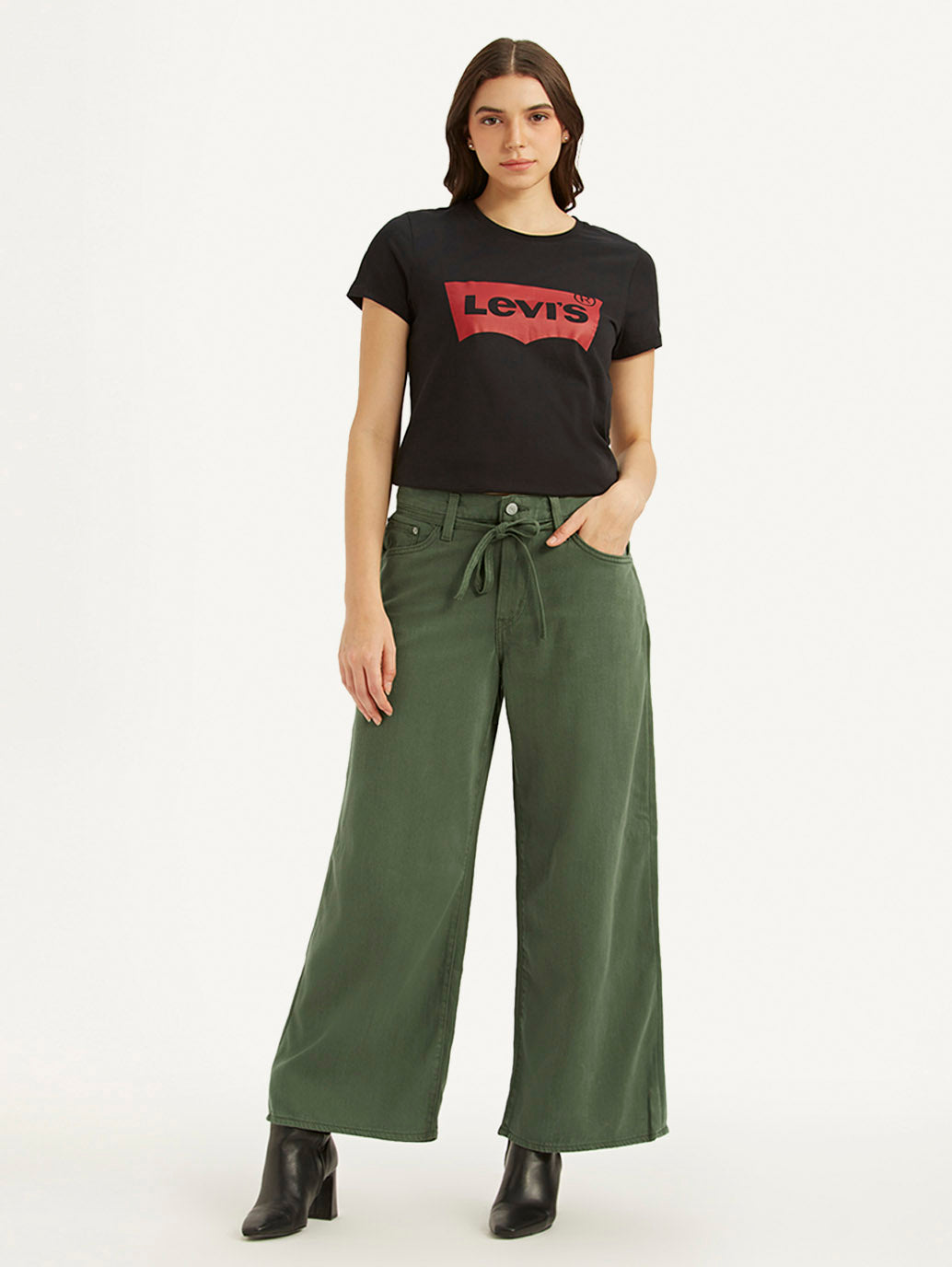 Women's Green XL Straight Fit Mid Rise Jeans - Front View