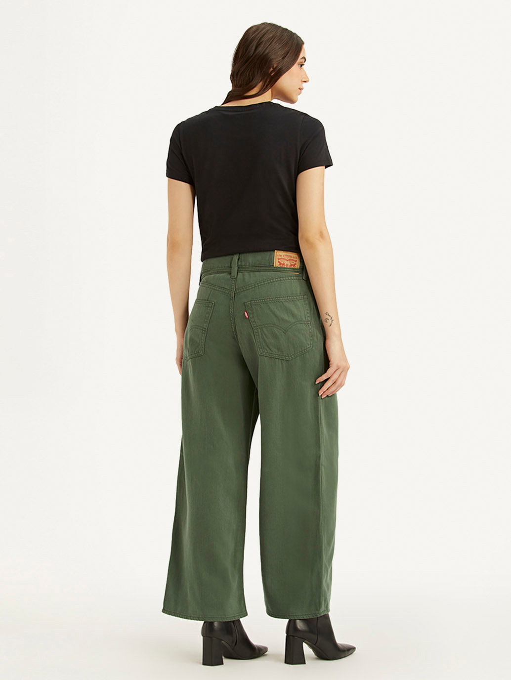 Women's Green XL Straight Fit Mid Rise Jeans - Back View