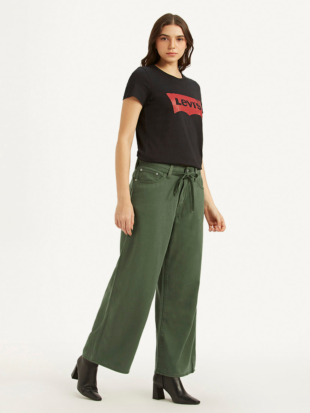 Women's Green XL Straight Fit Mid Rise Jeans - Side View