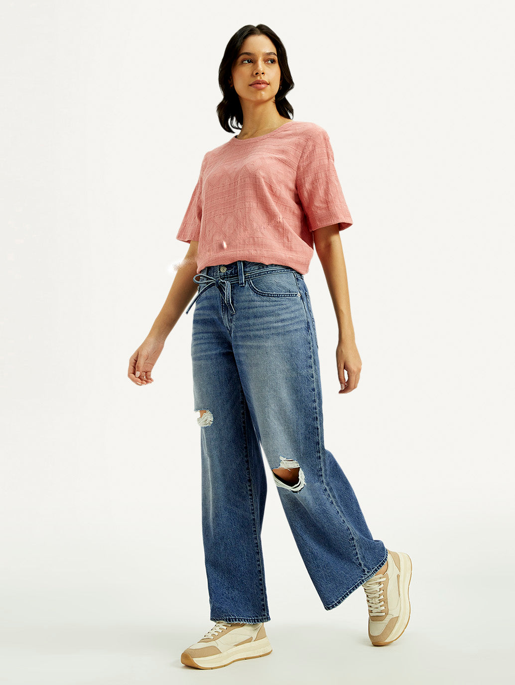 Women's Med Indigo XL Straight Fit Mid Rise Jeans - Elevated View