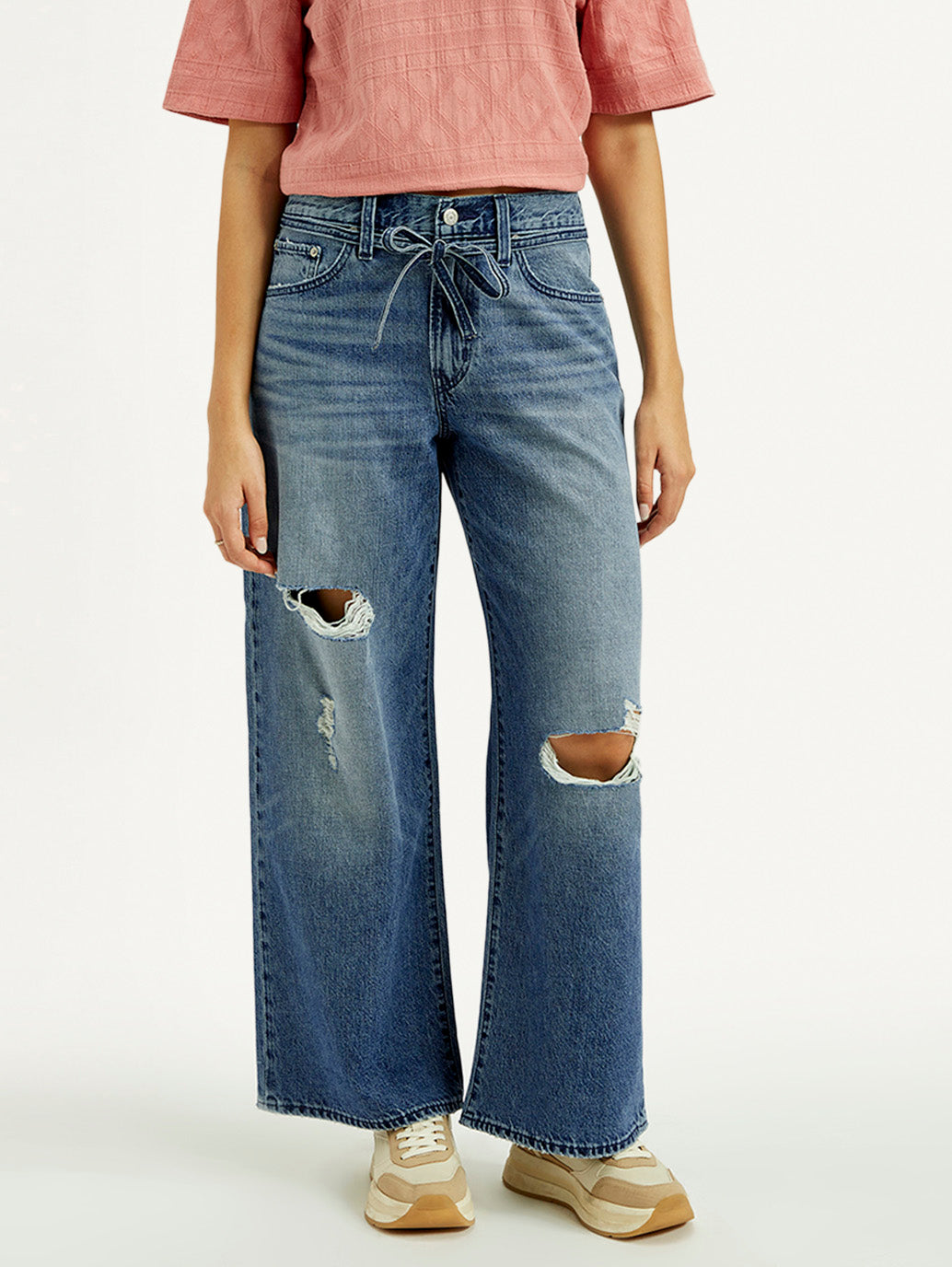 Women's Med Indigo XL Straight Fit Mid Rise Jeans - Front View