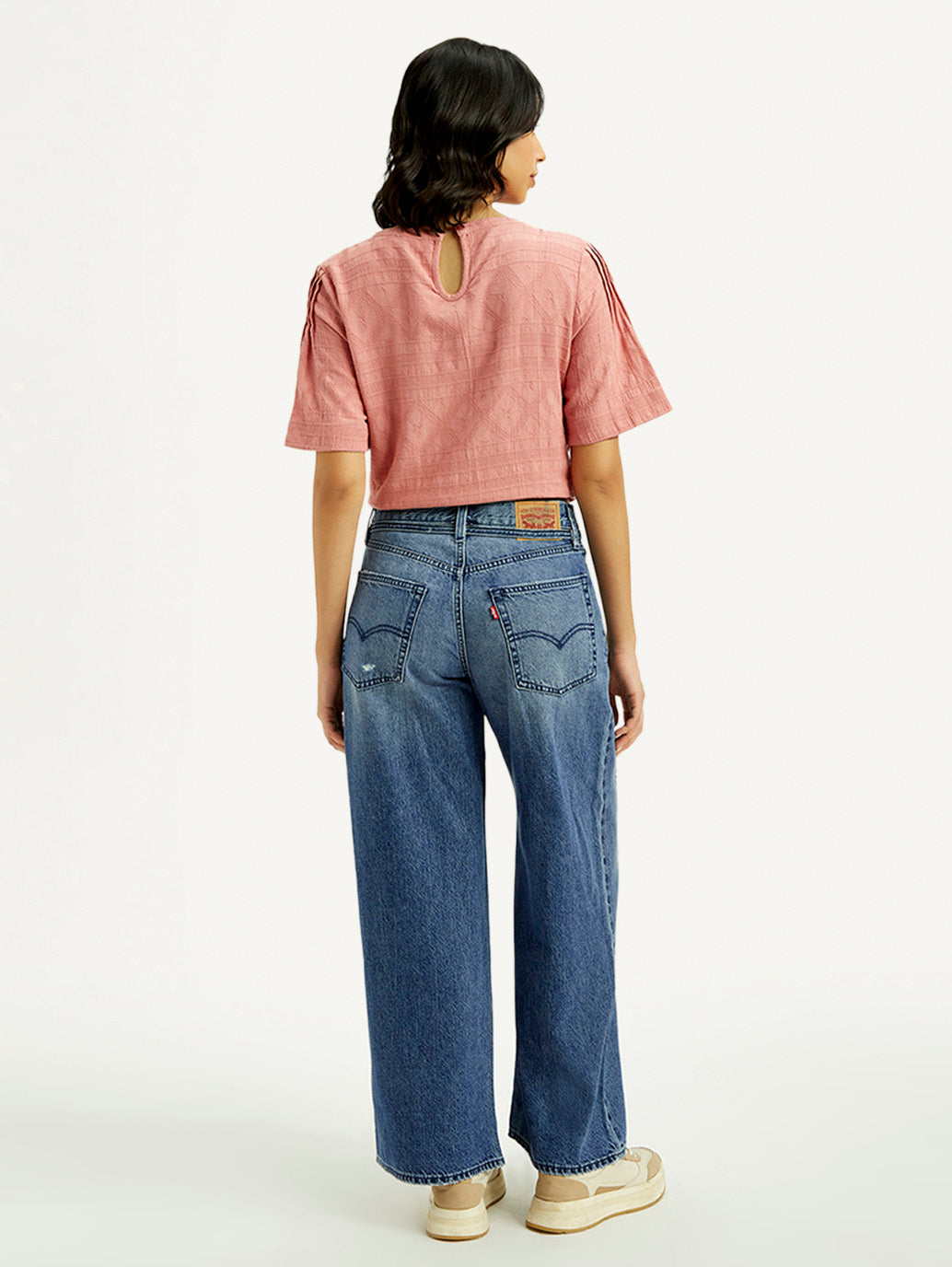 Women's Med Indigo XL Straight Fit Mid Rise Jeans - Back View