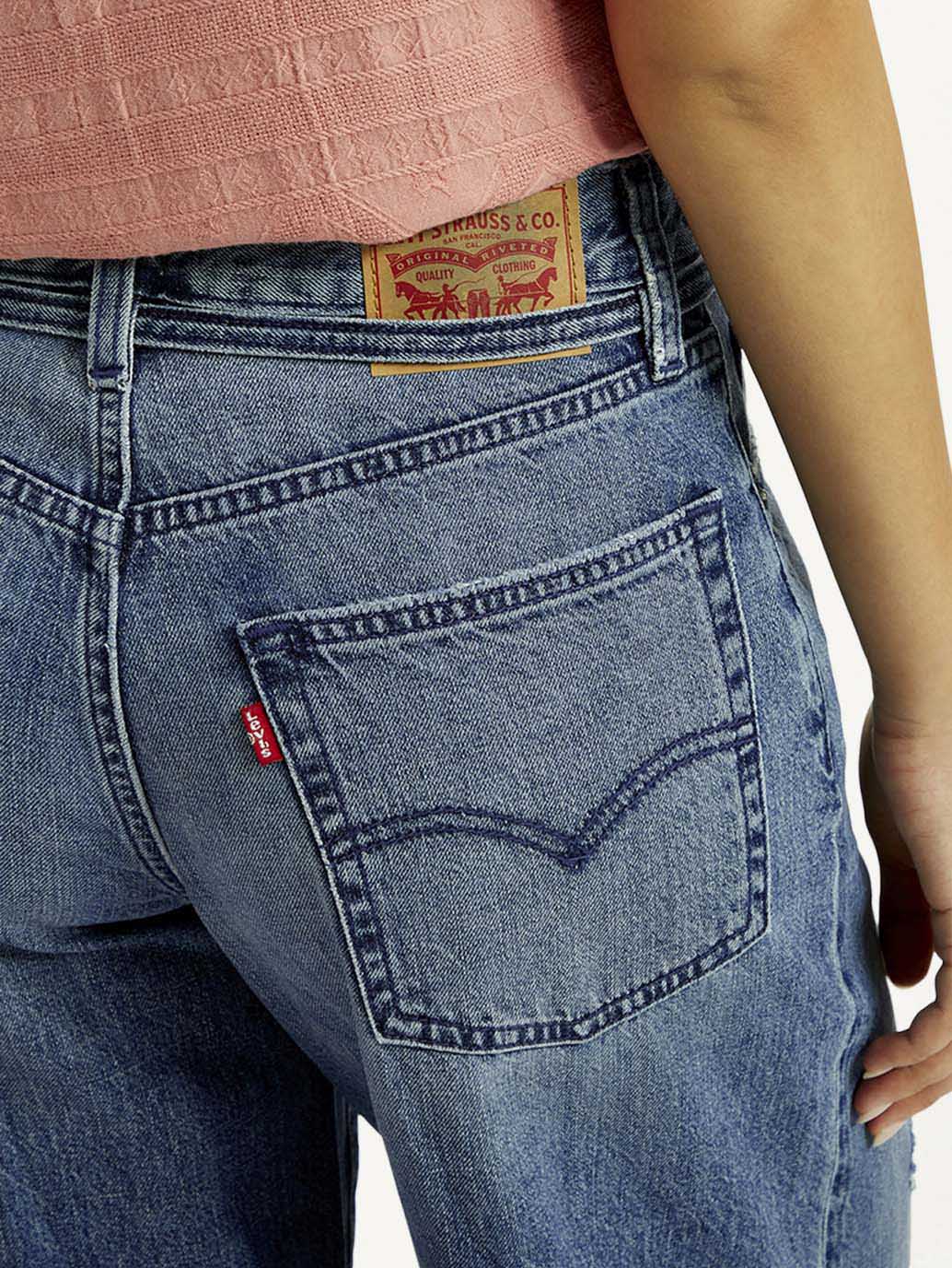 Women's Med Indigo XL Straight Fit Mid Rise Jeans - Detail View