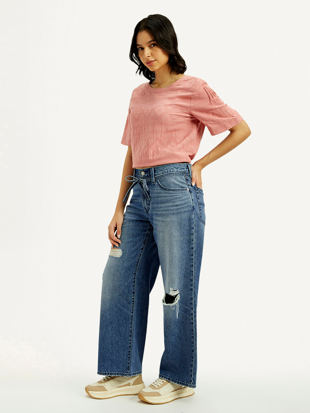 Women's Med Indigo XL Straight Fit Mid Rise Jeans - Side View