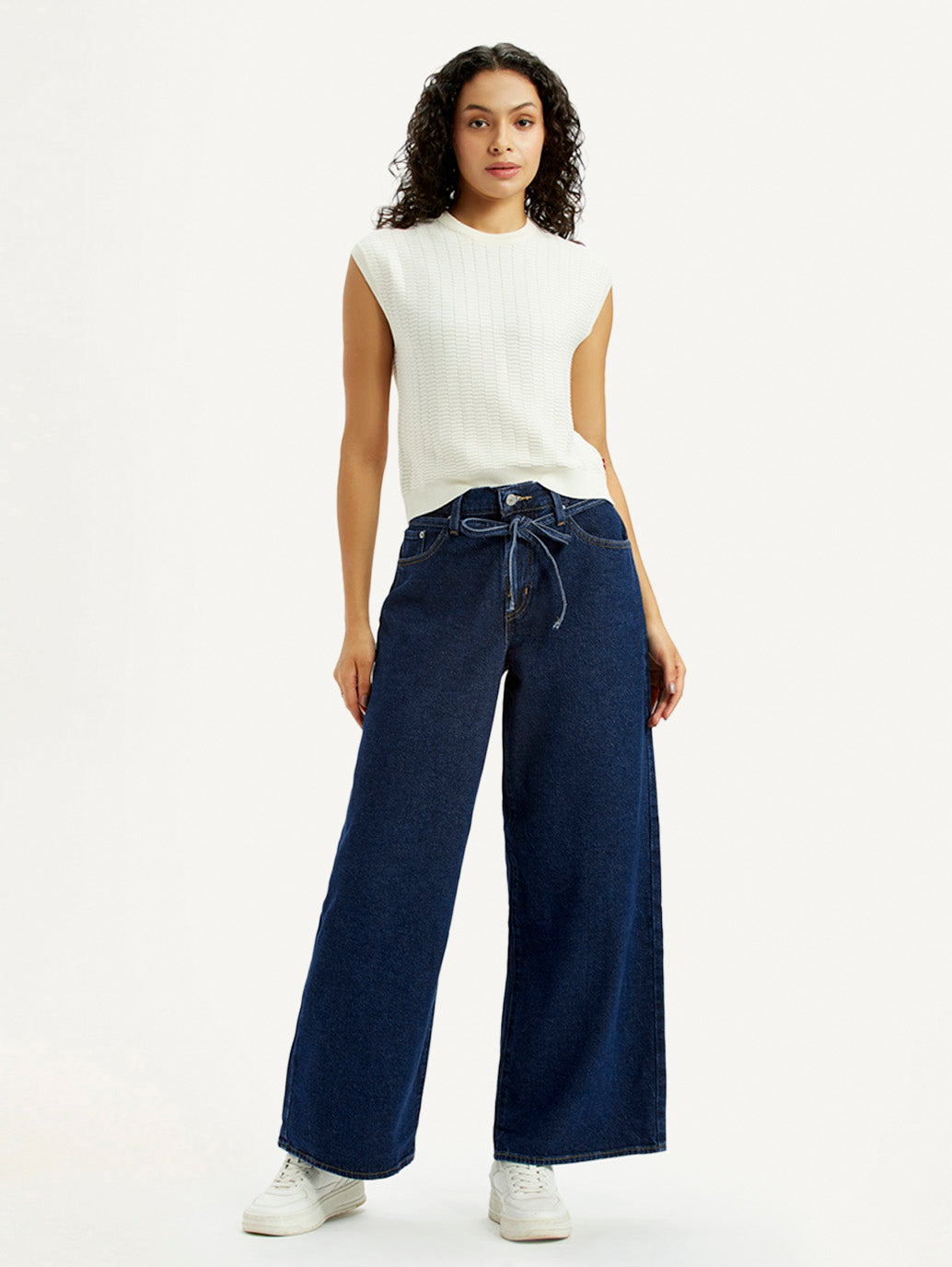 Women's Dark Blue XL Straight Loose Fit Mid Rise Jeans