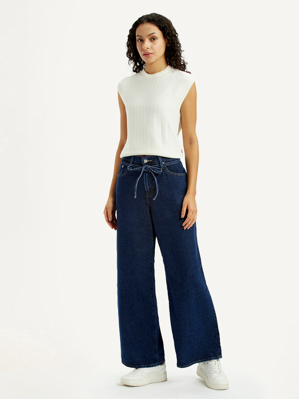 Women's Dark Blue XL Straight Loose Fit Mid Rise Jeans - Front View