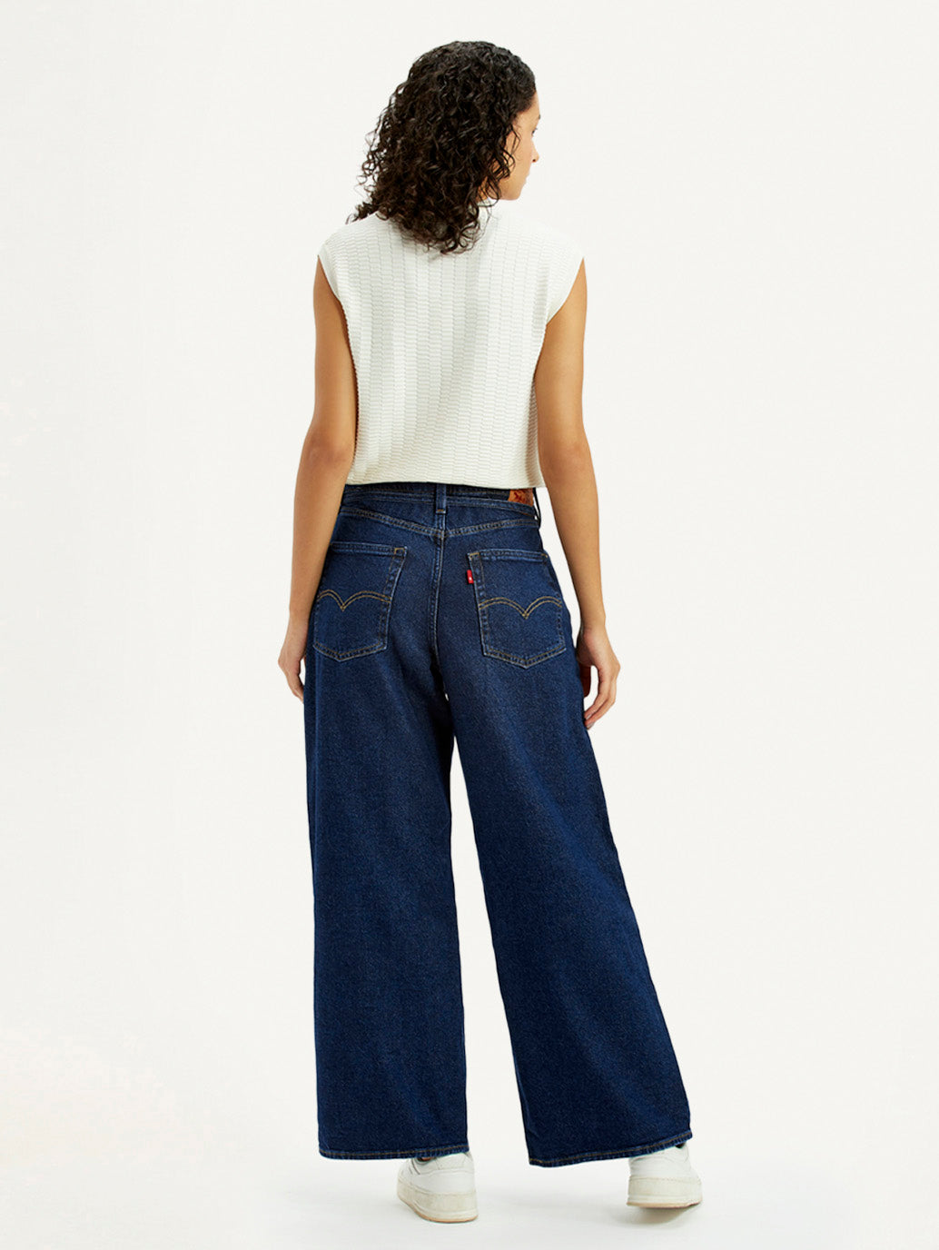 Women's Dark Blue XL Straight Loose Fit Mid Rise Jeans - Back View