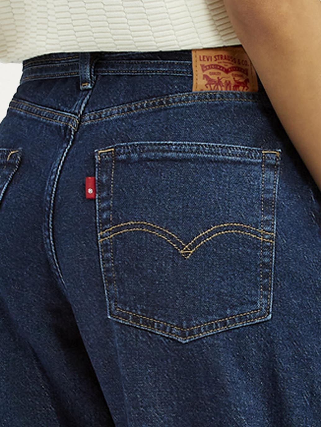 Women's Dark Blue XL Straight Loose Fit Mid Rise Jeans - Detail View