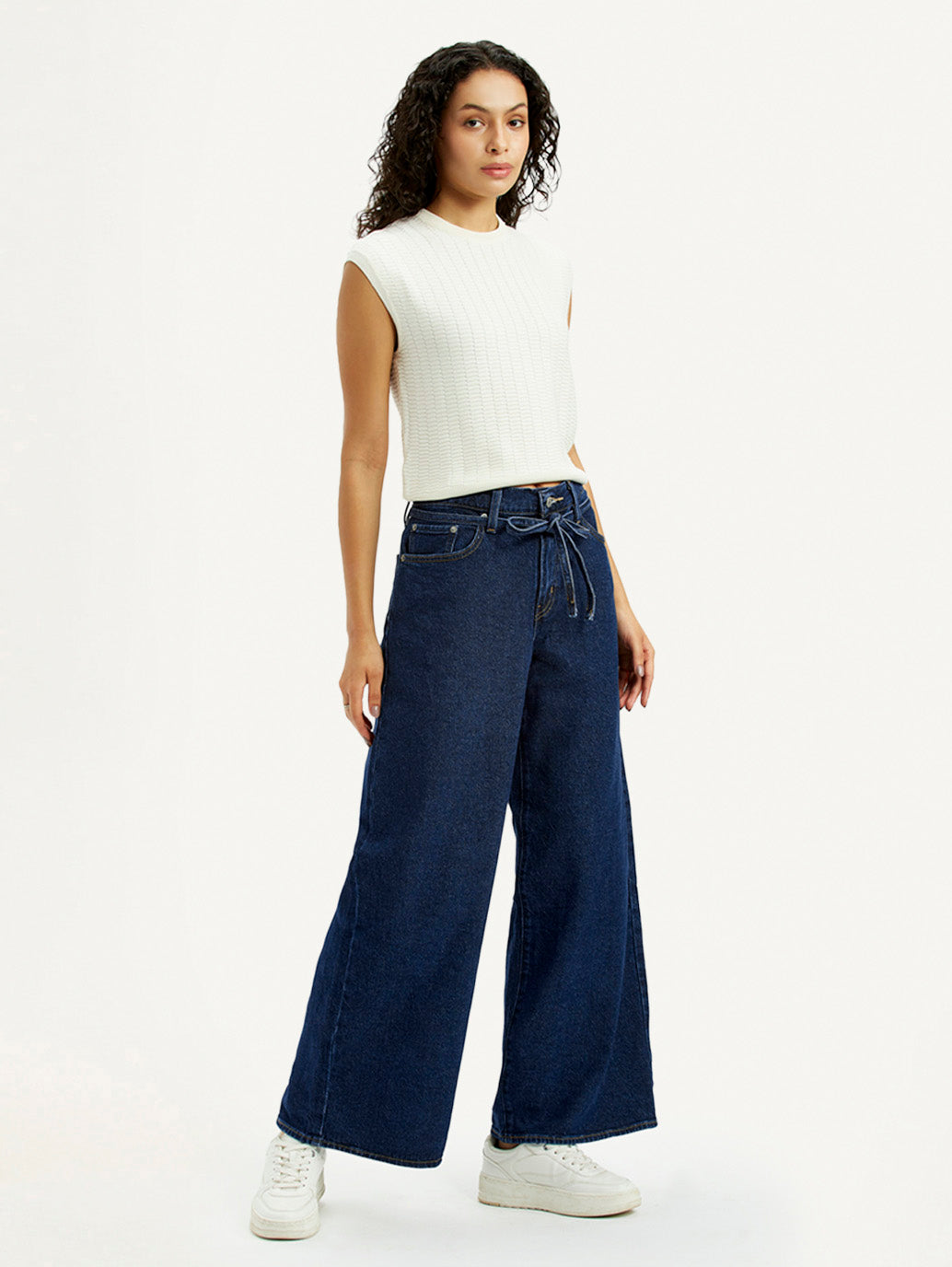 Women's Dark Blue XL Straight Loose Fit Mid Rise Jeans - Side View