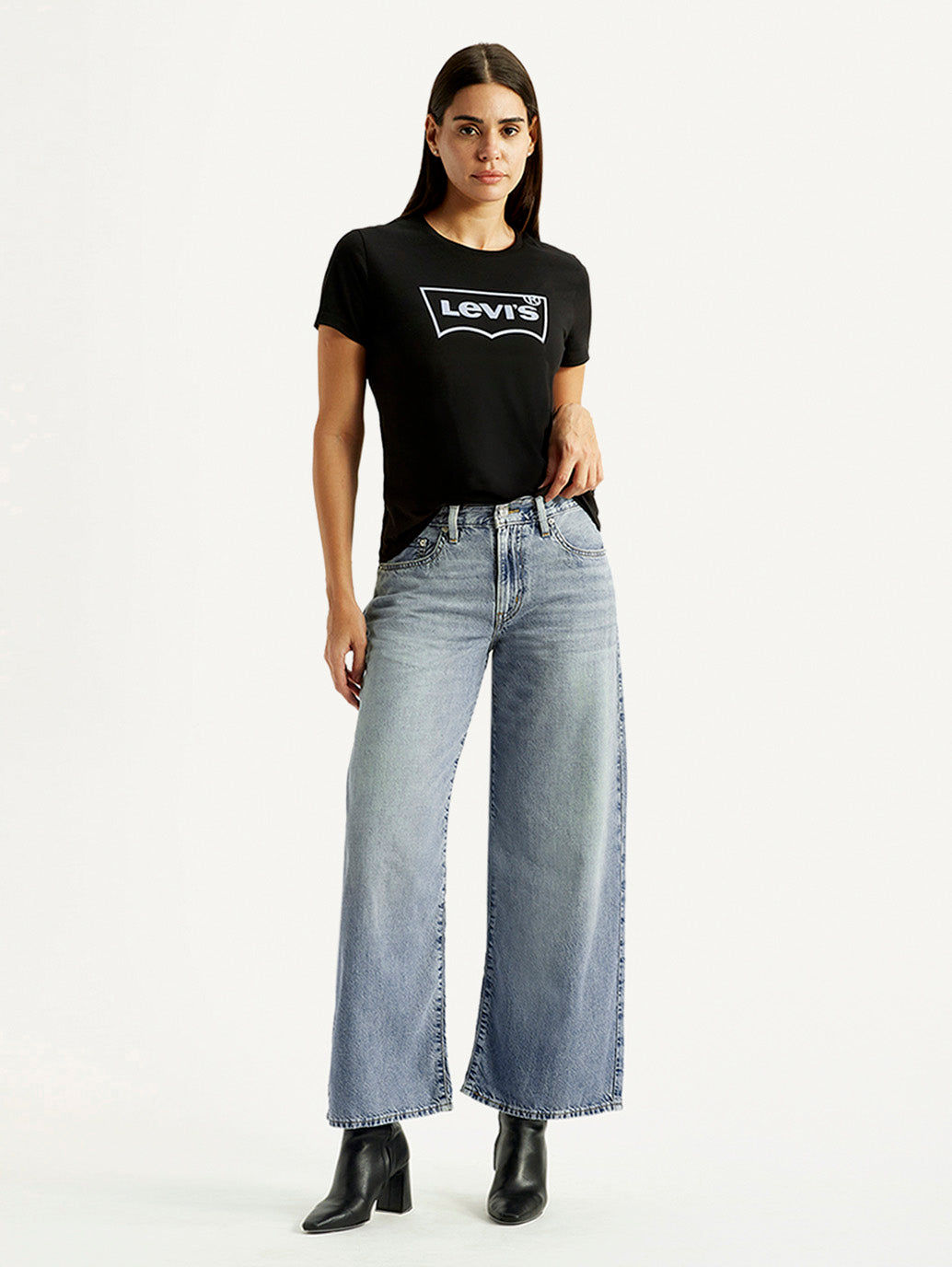 Women's Light Blue XL Straight Loose Fit Mid Rise Jeans