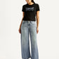 Women's Light Blue XL Straight Loose Fit Mid Rise Jeans - Front View