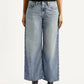 Women's Light Blue XL Straight Loose Fit Mid Rise Jeans - Front View