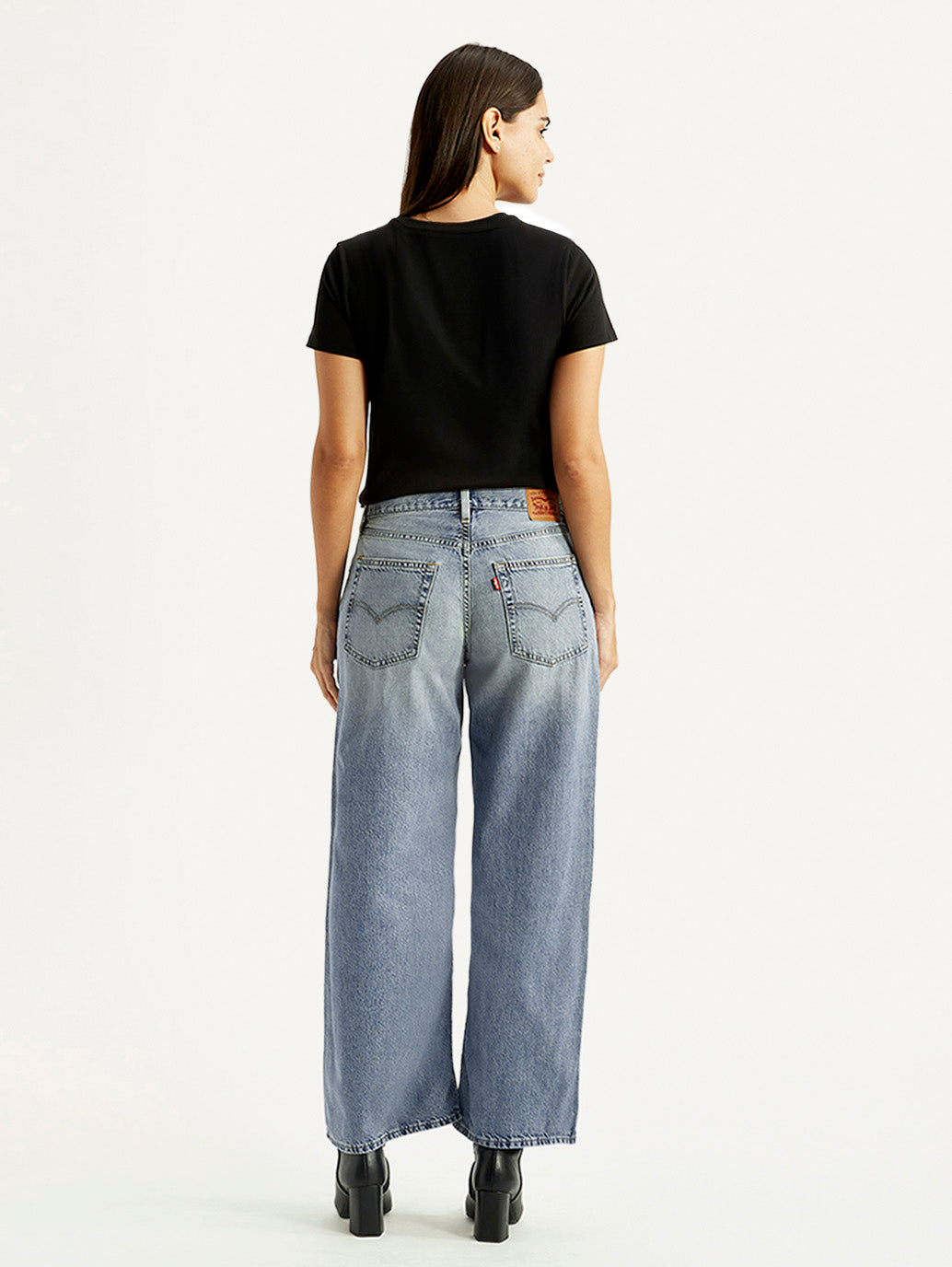 Women's Light Blue XL Straight Loose Fit Mid Rise Jeans - Back View