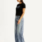 Women's Light Blue XL Straight Loose Fit Mid Rise Jeans - Side View