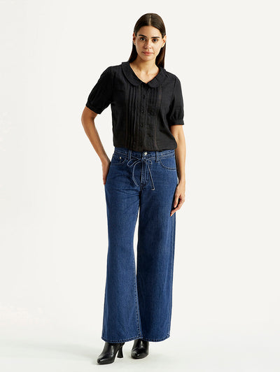 Women's Blue XL Straight Loose Fit Mid Rise Jeans