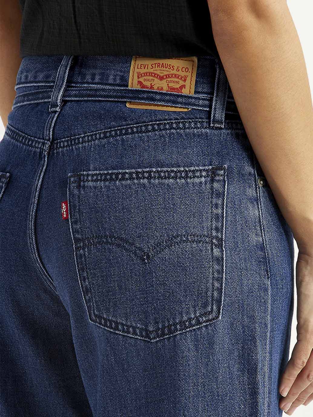 Women's Med Indigo XL Straight Loose Fit Mid Rise Jeans - Detail View