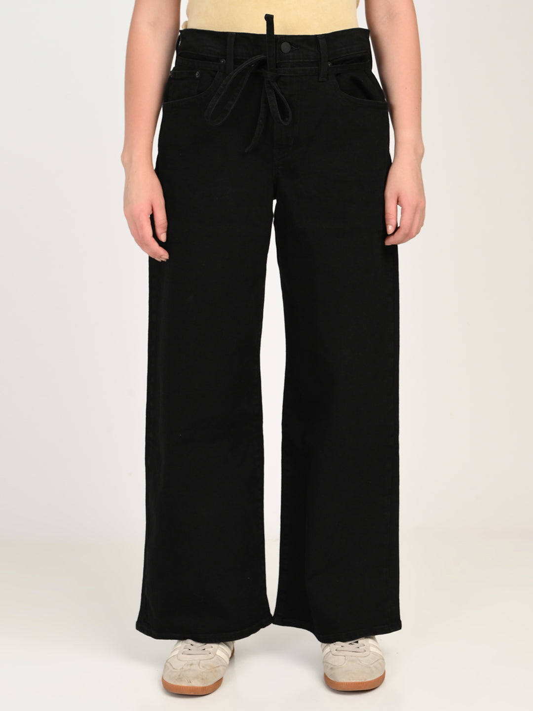 Women's Black XL Straight Loose Straight Fit Mid Rise Jeans - frount View