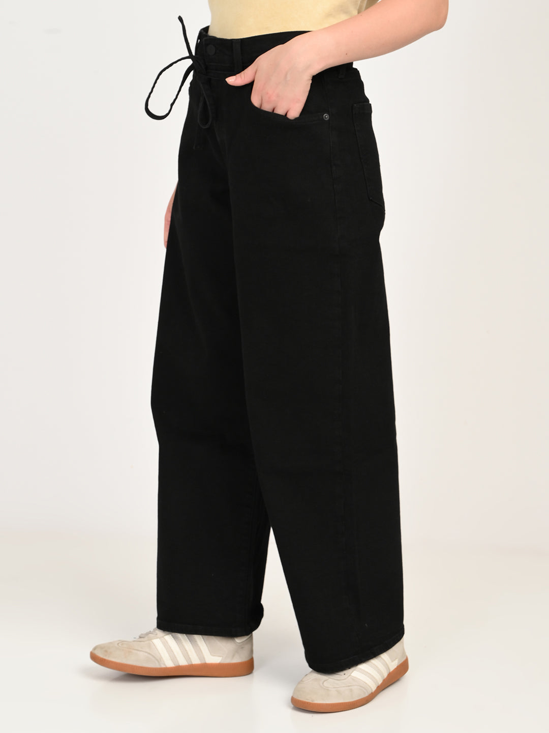 Women's Black XL Straight Loose Straight Fit Mid Rise Jeans - 2side View