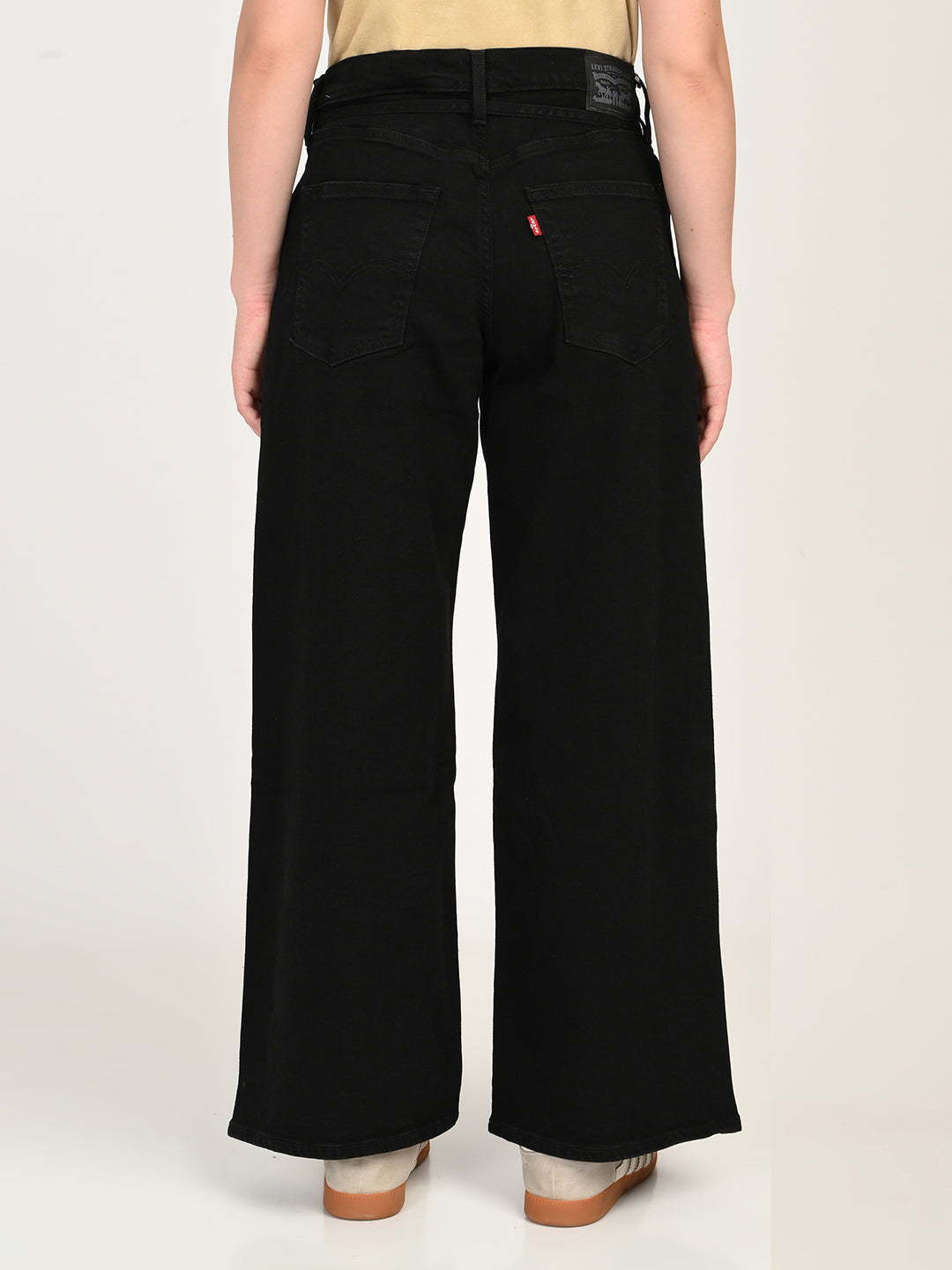 Women's Black XL Straight Loose Straight Fit Mid Rise Jeans - back View