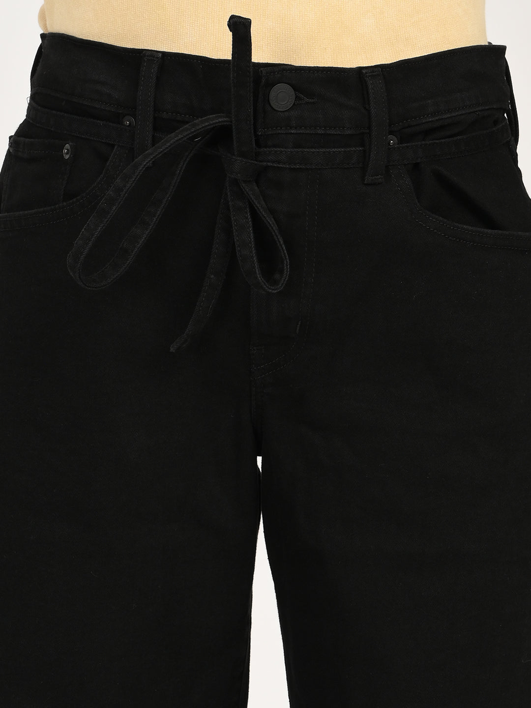 Women's Black XL Straight Loose Straight Fit Mid Rise Jeans - detail View